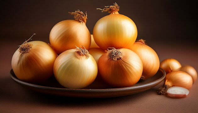 a bunch of fresh yellow onions on a plate
