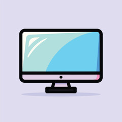 Fototapeta premium Vector illustration of a colorful computer monitor with a pastel green and blue screen on a light purple background