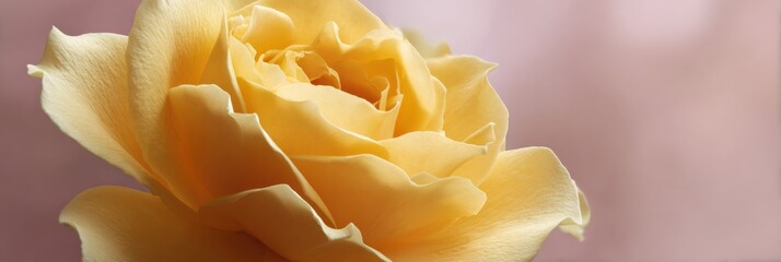 Obraz premium Close-up of a yellow rose against a soft pink background
