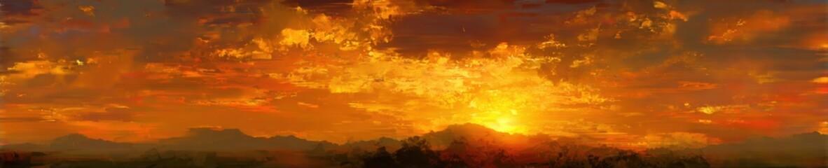 Dramatic Orange Sunset with Clouds and Silhouette, Atmospheric Sky for backgrounds and inspiration