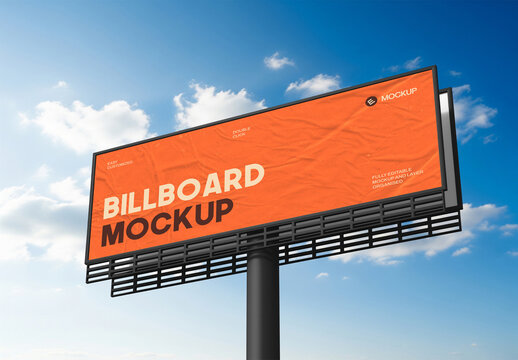 Realistic Outdoor Advertising Billboard Mockup with Blue Sky Background