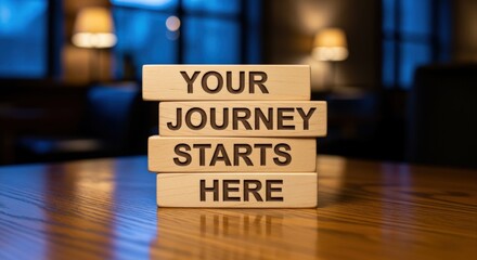 Wooden Blocks Displaying Inspirational Message About Starting a Journey, Perfect for Business or Personal Development Concepts