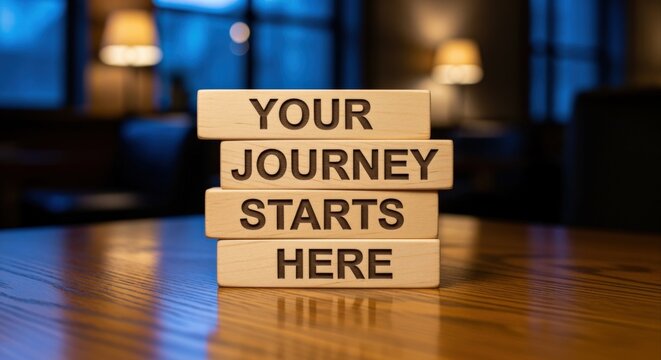 Wooden Blocks Displaying Inspirational Message About Starting a Journey, Perfect for Business or Personal Development Concepts