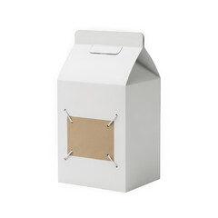 A white milk carton with a brown opening flap on the front.