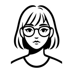 Dibujo sencillo con líneas de la cara de una chica joven con lentes © teracreonte