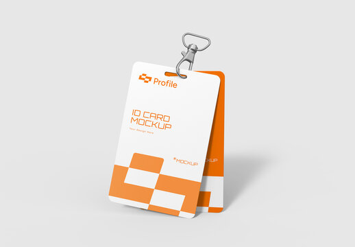 Realistic ID Card Holder Badge Mockup