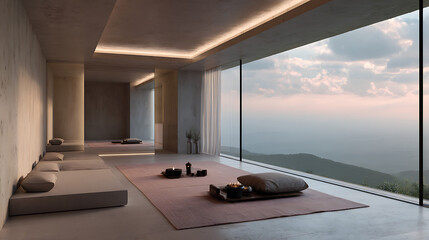 Fototapeta premium A minimalist designed home yoga studio with peaceful view (1)