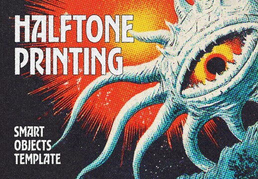 Halftone Printing Photo Effect Mockup