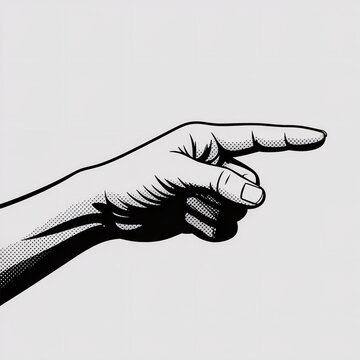 Vintage Pointing Hand Illustration Retro Index Finger Directional Sign Gesture Black and White Pop Art Comic Style Graphic