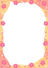 桜とドットやストライプの丸い幾何学模様の縦型のフレーム_オレンジ