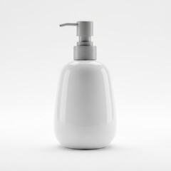 A white soap dispenser on a plain background for hygiene and cleaning purposes