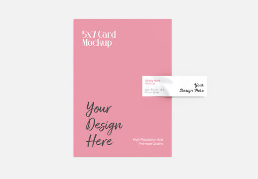 Editable Modern Invitation Card and Sticky Note Mockup