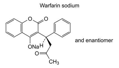 Warfarin sodium, chemical structure of warfarin sodium, drug substance