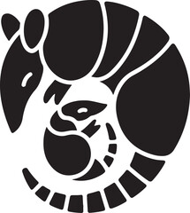 Black Silhouette of a Mom and Baby Armadillo Curled Up Together