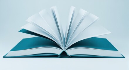 Open Book with Turning Pages in Soft Blue Tones, Emphasizing Learning and Imagination