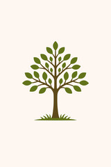 Obraz premium Minimalist Tree of Life Illustration Green Leaves Brown Trunk Simple Nature Eco Symbol Vector