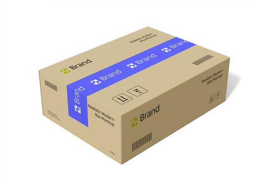 Realistic Cardboard Box Mockup with Tape for Packaging
