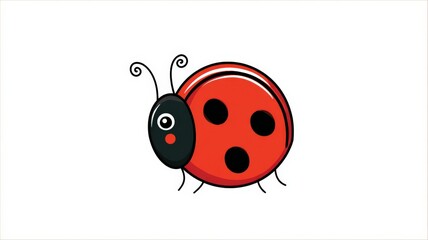 Obraz premium Cartoon Ladybug Illustration on White Background, Featuring Red and Black Markings, Ideal for Children's Designs