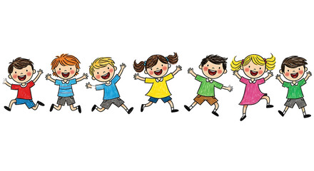 Fototapeta premium Group of cheerful children running together outdoors on a sunny day isolated on transparent background