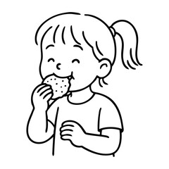 Dibujo sencillo con líneas de una niña comiendo una cookie con cara de felicidad  © teracreonte
