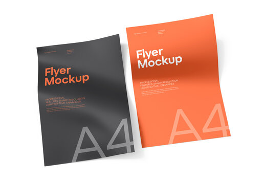 Floating Two A4 Paper Flyer Mockup PSD