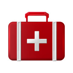 Obraz premium Red medical kit with white cross icon for healthcare and emergency assistance, cartoon style illustration isolated on transparent background, png