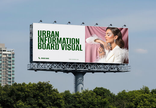 Realistic Outdoor Modern Skyline Billboard Mockup