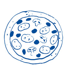 Hand drawn illustration of Italian Mediterranean pizza