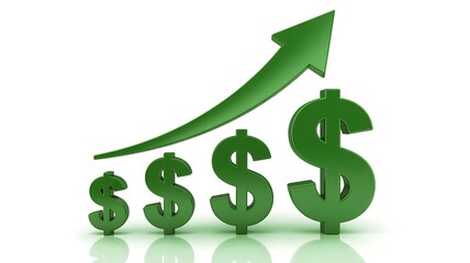 Obraz premium Three Green Dollar Signs with an Upward Arrow in a 3 D Render 3D render growth