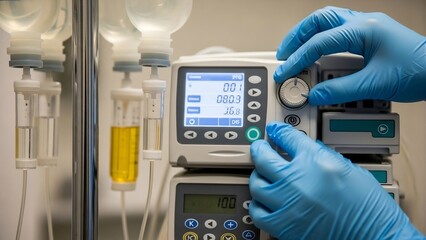 Nurse Adjusting Infusion Pump Settings for Patient Care.