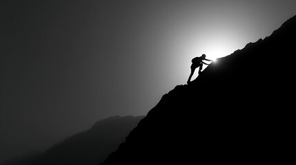 A silhouette of a person climbing a mountain, depicting overcoming challenges (1)