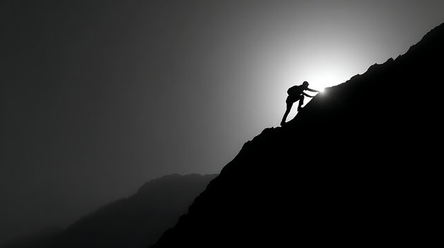 A silhouette of a person climbing a mountain, depicting overcoming challenges (1)