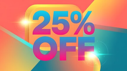 Vibrant colorful gradient background with large 25 percent off text in bold blue and pink colors