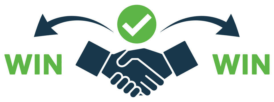 Win-win handshake deal icon, modern vector illustration depicting handshake between partners, mutual agreement, business deal, collaboration, teamwork, trust, contract, and creative digital or print 