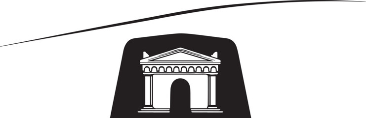 Fototapeta premium Ancient temple vector silhouette with classical architecture and columns on dark background