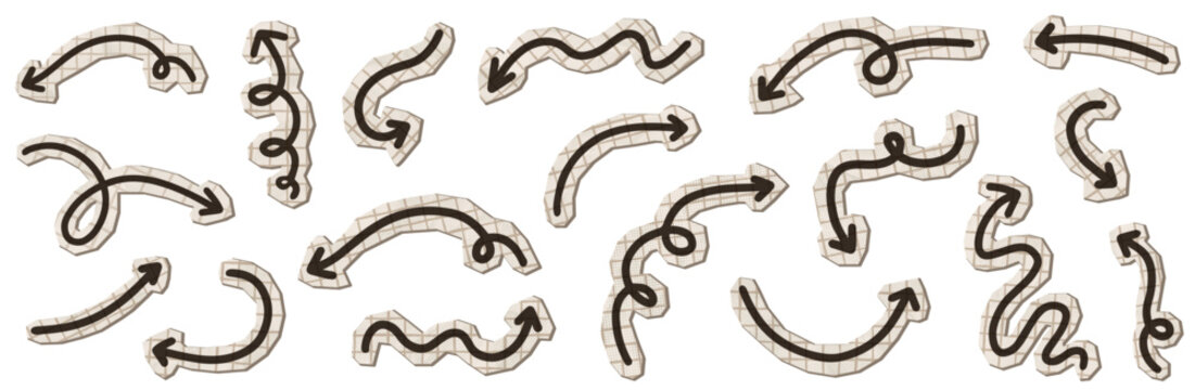 Crumpled paper vector halftone speech bubbles with natural beige color with lines and grid pattern, graphic design collage elements for posters and backgrounds