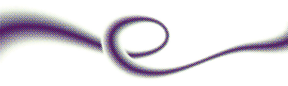 CMYK halftone wavy curve, colorful vector background, printing color separation. Retro vintage analog illustration