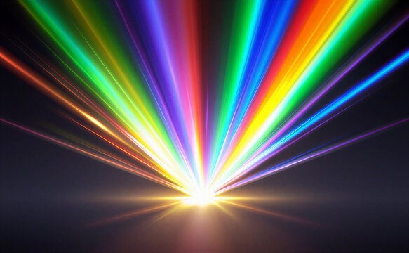 Vibrant radiant light rays bursting with colorful spectrum creating a dynamic glowing effect display