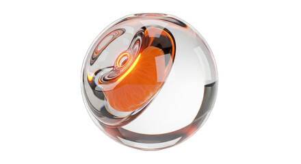 Abstract Glass Sphere with Orange Interior Swirls