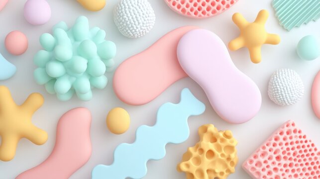 3D soft squishy shapes, abstract pastel colors, satisfying texture, minimal background