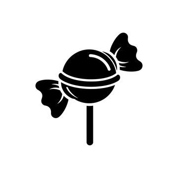 A striking black silhouette of a wrapped hard candy on a white background