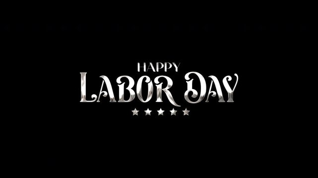 happy labor day silver text with five stars, suitable for holiday themed designs, banners, social media posts, and promotional materials.