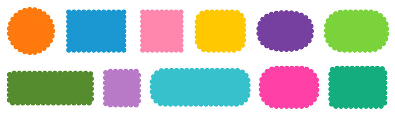 Plakat Colorful vector round, square and rectangular shapes with scalloped wavy zigzag edges, Cute graphic design elements for labels, gift and sale tags