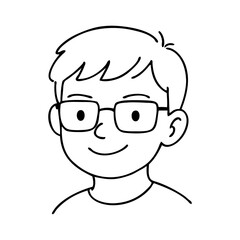 Dibujo sencillo con líneas de la cara de un chico joven con lentes © teracreonte