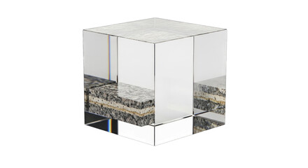 Transparent Cube with Layered Stone Texture Inside