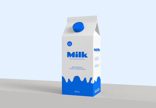 Realistic Dairy Milk Carton Packaging Mockup