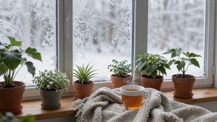 Cozy Winter Sunroom With Frosty Windows