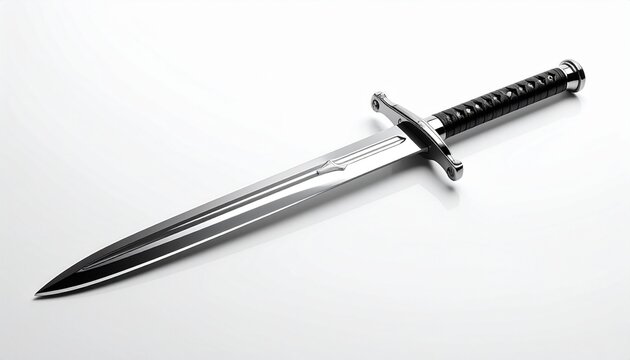 Sharp Silver Dagger Isolated on White Background Medieval Weapon High Contrast Fantasy Prop.