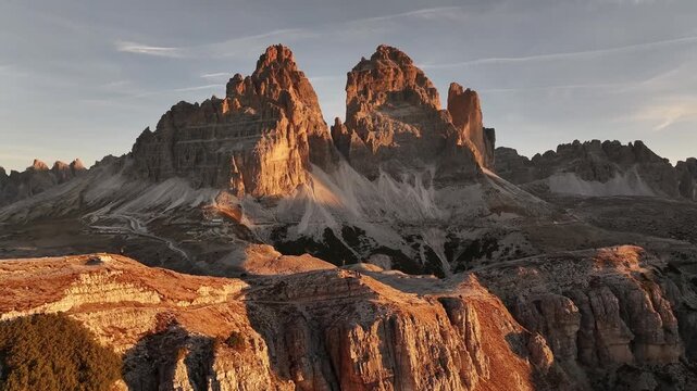 Tre Cime di Lavaredo mountains, majestic view of the popular place, nature background.