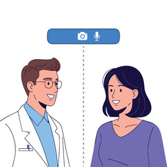 Telemedicine Consultation with Female Patient and Male Doctor Using Video Call